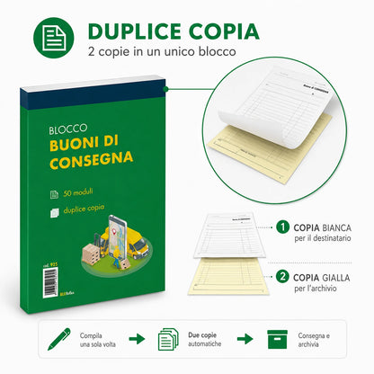 Confezione da 10 blocchi buoni consegna Blu925 15x23 cm, 50 fogli x 2 copie, moduli per consegne, magazzino, ufficio e attività commerciali