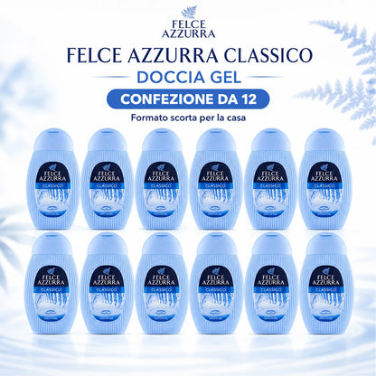 Confezione da 12 Felce Azzurra Doccia Classica 250 ml, bagnodoccia profumato per la detersione quotidiana, 3 L totali