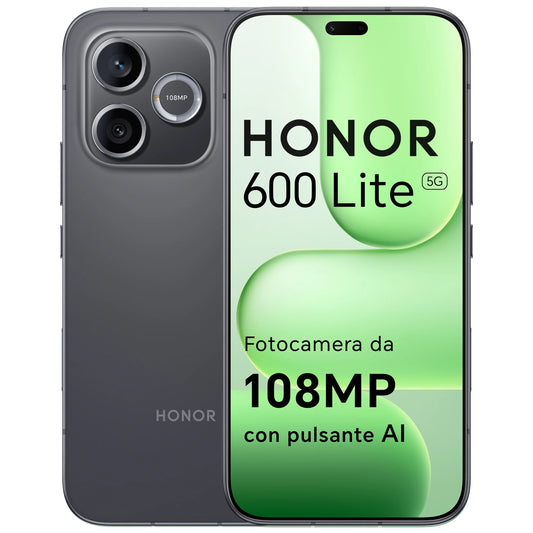 2026 New HONOR 600 Lite 5G Smartphone, Fotocamera AI da 108MP, Display AMOLED da 6.6", Batteria da 6520mAh con Ricarica Rapida 45W, Cellulare Android 16 Sbloccato, IP66&SGS, Dual SIM, NFC