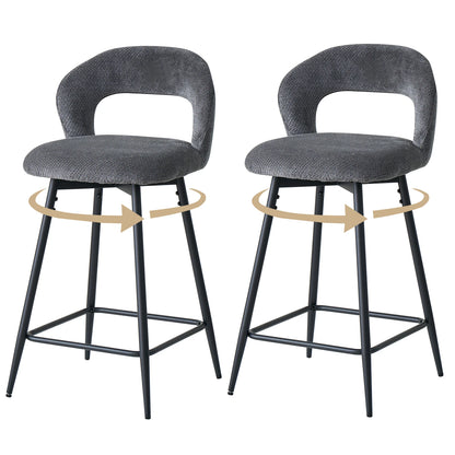 EGOONM Set da 2/4 sgabelli da bar girevoli in lino con schienale aperto e poggiapiedi, sedie da bar moderne imbottite per isola cucina, gambe in metallo nero