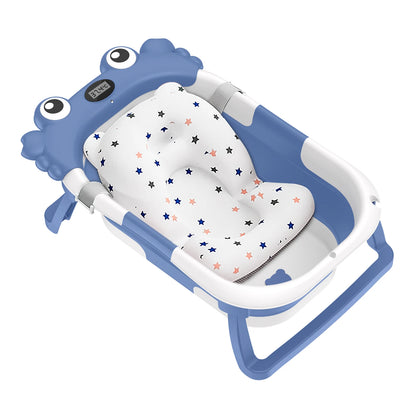 Vasca da Bagno Pieghevole per Neonati con Sensore di Temperatura e Tappetino Antiscivolo, Supporto Portatile per Doccia Neonati 0-36 Mesi, Piscina da Viaggio
