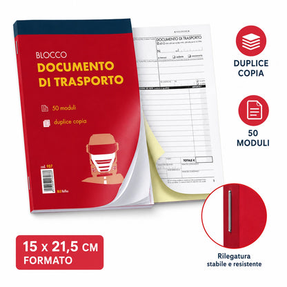 Confezione da 10 blocchi Documenti di Trasporto DDT 3 copie 15x23 cm, 50 fogli x 3 copie, moduli per spedizioni, consegne, magazzino e ufficio
