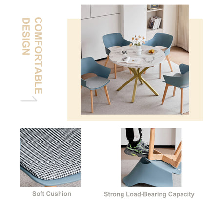 Sedie da pranzo moderne da 2 pezzi con braccioli - Guscio in PP + Gambe in legno + Cuscino in tessuto pied de poule per cucina, soggiorno, caffè