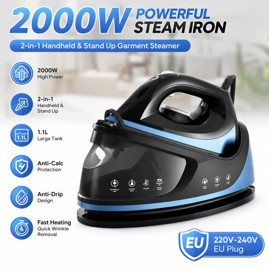 Ferro da Stiro Verticale e Portatile 2 in 1 da 2000W con Serbatoio Acqua da 1.1L, Rimuovi Pieghe Rapido, Anti-Goccia