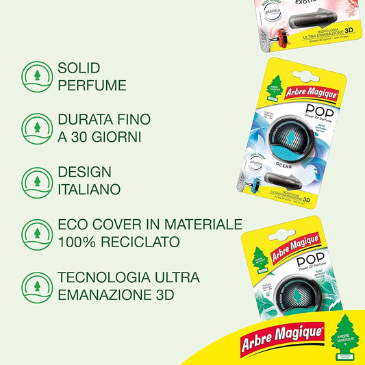 Confezione da 6 o 12 Arbre Magique POP Ocean, profumatori auto solidi, fragranza delicata e fresca, formato scorta per auto, furgone, armadio e piccoli ambienti