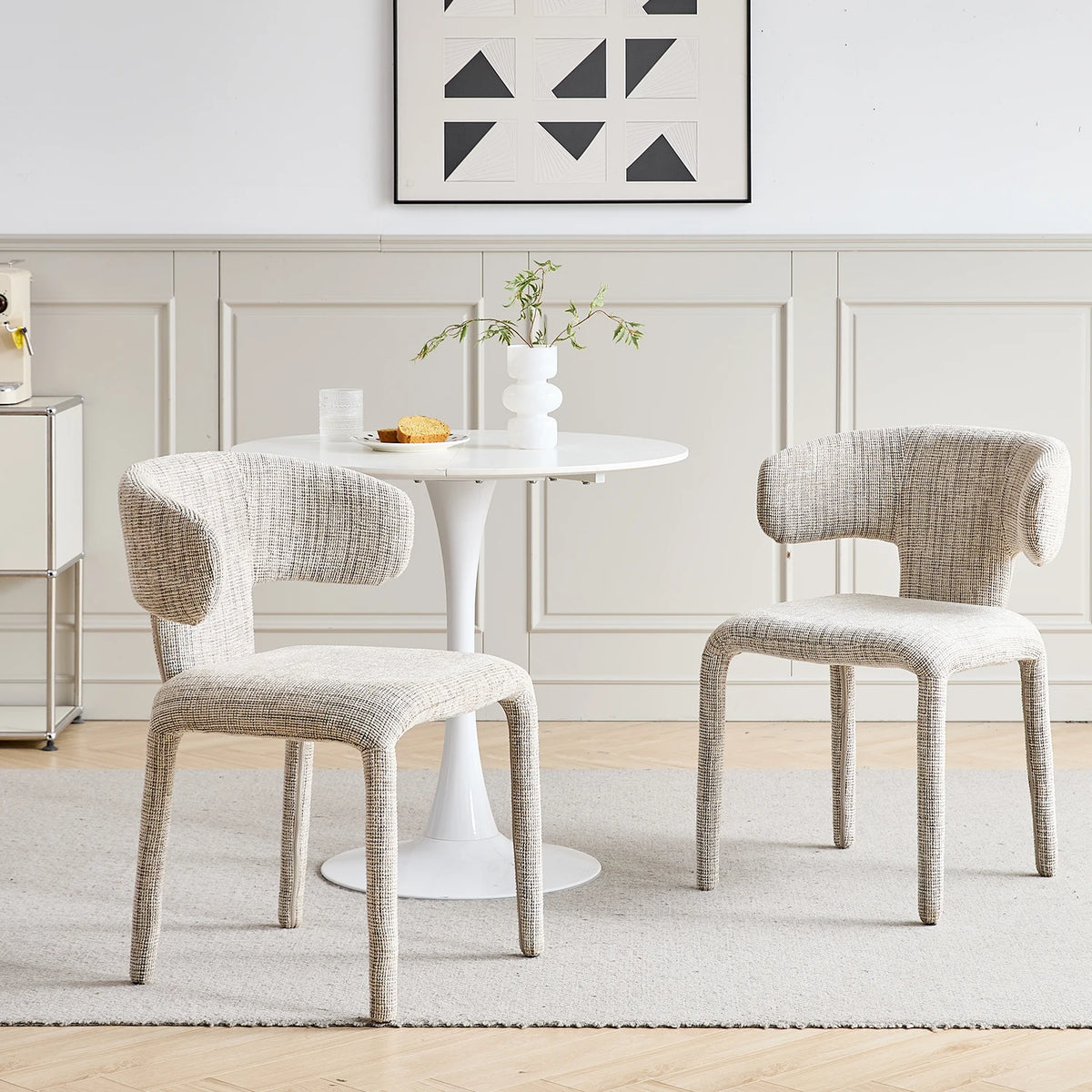 EGOONM Set di 2/4 sedie da pranzo moderne in tessuto di lino, sedie laterali imbottite con schienale curvo, per cucina e soggiorno