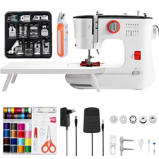 Macchina da Cucire Elettrica Mini 519 per Fai-da-Te con Doppio Filo, Tavolo di Estensione per Ampio Spazio di Lavoro, Controllo Velocità Alta/Bassa, EU