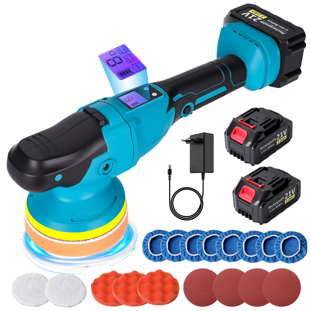 Lucidatrice per auto senza fili con display digitale a 6 velocità, lucidatrice elettrica per auto, macchina per lucidatura e ceratura, compatibile con batteria Makita 18V.