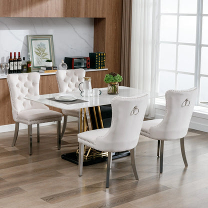 Set di 2 sedie da pranzo in velluto, sedie d’arredo imbottite, 50 cm di larghezza x 95 cm di altezza, con schienale alto e dettagli a bottoni, gambe in acciaio inossidabile cromato e finiture con borchie, sedie da pranzo mo