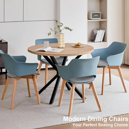 Sedie da pranzo moderne da 2 pezzi con braccioli - Guscio in PP + Gambe in legno + Cuscino in tessuto pied de poule per cucina, soggiorno, caffè