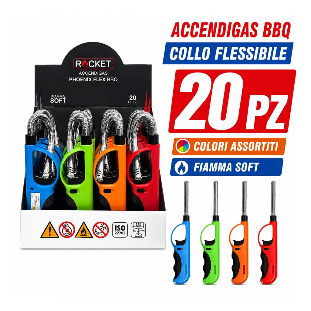 Confezione da 20 accendigas Rocket Barney, accenditori multiuso dal design semplice e moderno per cucina, fornelli, candele, barbecue e uso quotidiano