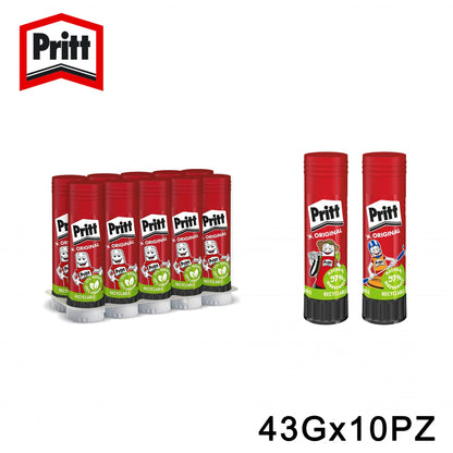 Confezione da 10 pacchi Pritt Colla Stick 43 g,10 stick totali per carta, cartoncino, lavoretti, scuola, ufficio e fai da te