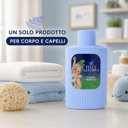 Confezione da 12 Felce Azzurra Talco Fresco 200 g, talco profumato per la cura quotidiana del corpo, 2,4 kg totali