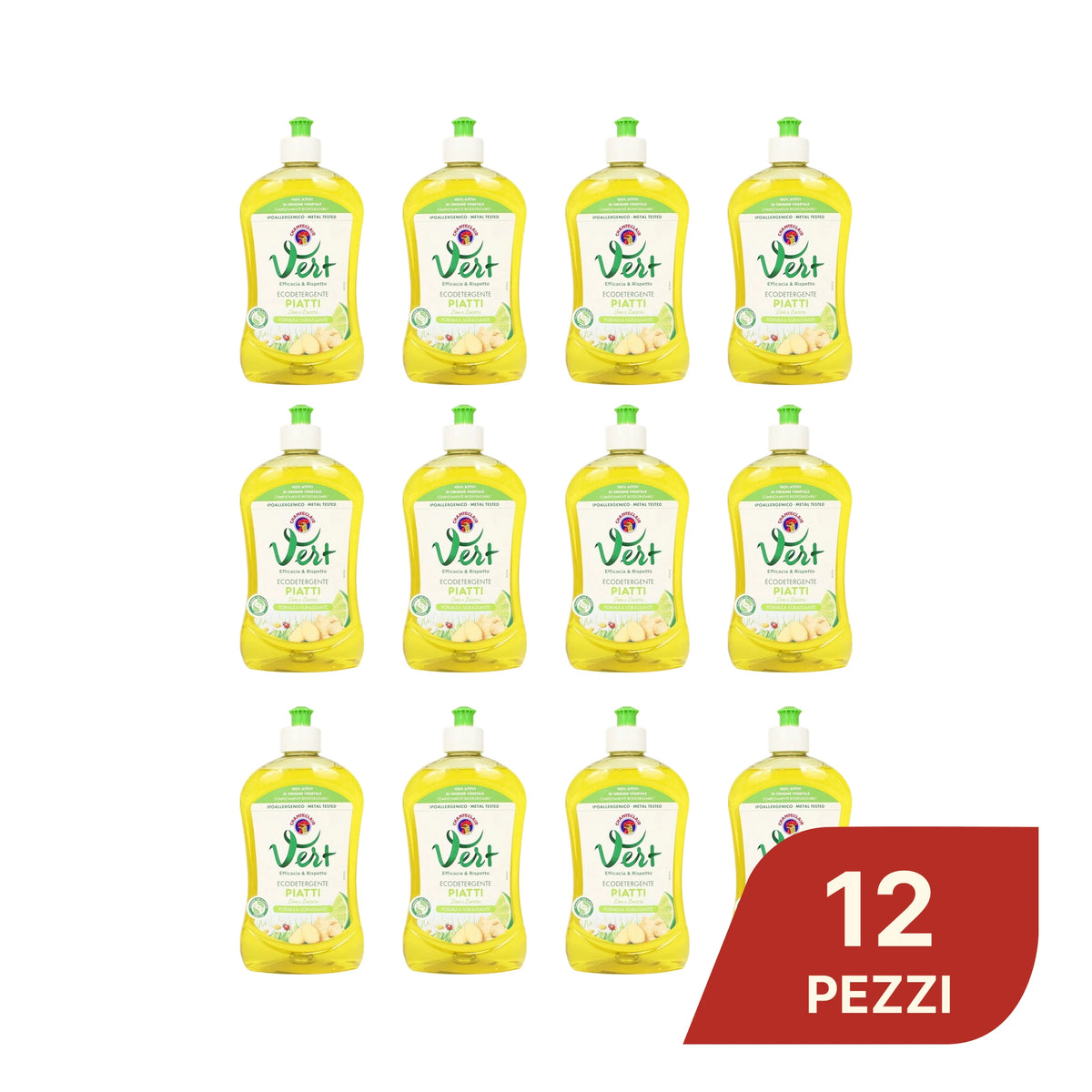 Confezione da 12 Chanteclair Piatti Lime e Zenzero 500 ml, detersivo liquido per stoviglie, formato scorta per cucina e uso quotidiano