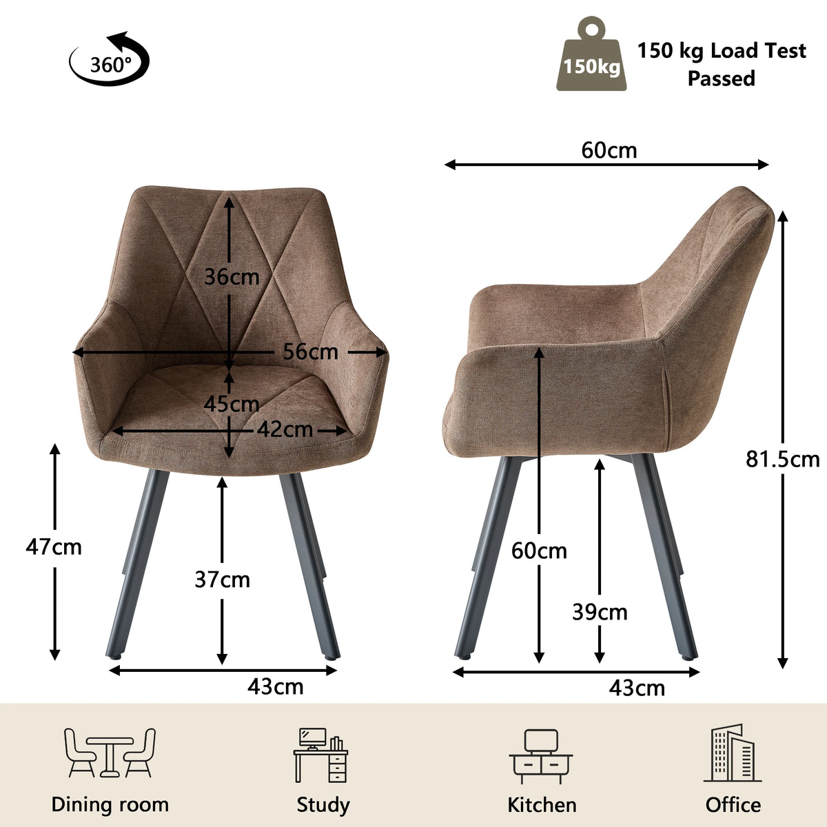 EGOONM 2/4PCS Sedie da pranzo moderne girevoli con braccioli, sedie imbottite in tessuto, 360 °   Sedie Girevoli con Gambe in Metallo