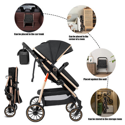 Passeggino 3-in-1 Pieghevole per Neonati con Seggiolino Auto, Sistema da Viaggio Leggero, Sicuro e Stabile, Nuovo Carrozzino