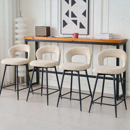 EGOONM Set da 2/4 sgabelli da bar girevoli in lino con schienale aperto e poggiapiedi, sedie da bar moderne imbottite per isola cucina, gambe in metallo nero