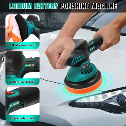 Lucidatrice per auto senza fili, lucidatrice elettrica a 6 velocità variabili con 2 batterie da 12V 2.0Ah – 2800-5500 giri/min, motore brushless – Per dettagli auto, ceratura, levigatura