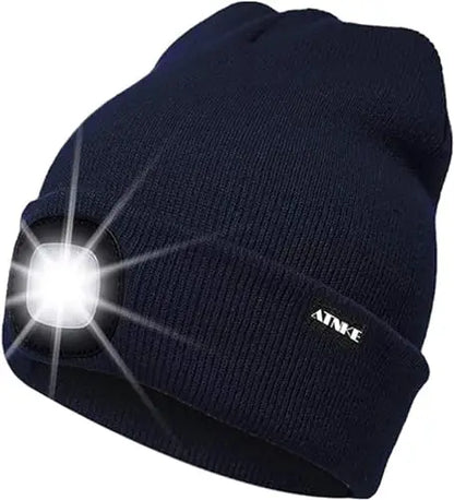 Cappello Illuminato Berretto,USB Ricaricabile Cappello da Corsa 4 LED Impermeabile Luce Invernale Calda Lampada Frontale Regali per Uomo e Donna
