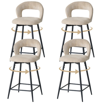 EGOONM Set da 2/4 sgabelli da bar girevoli in lino con schienale aperto e poggiapiedi, sedie da bar moderne imbottite per isola cucina, gambe in metallo nero
