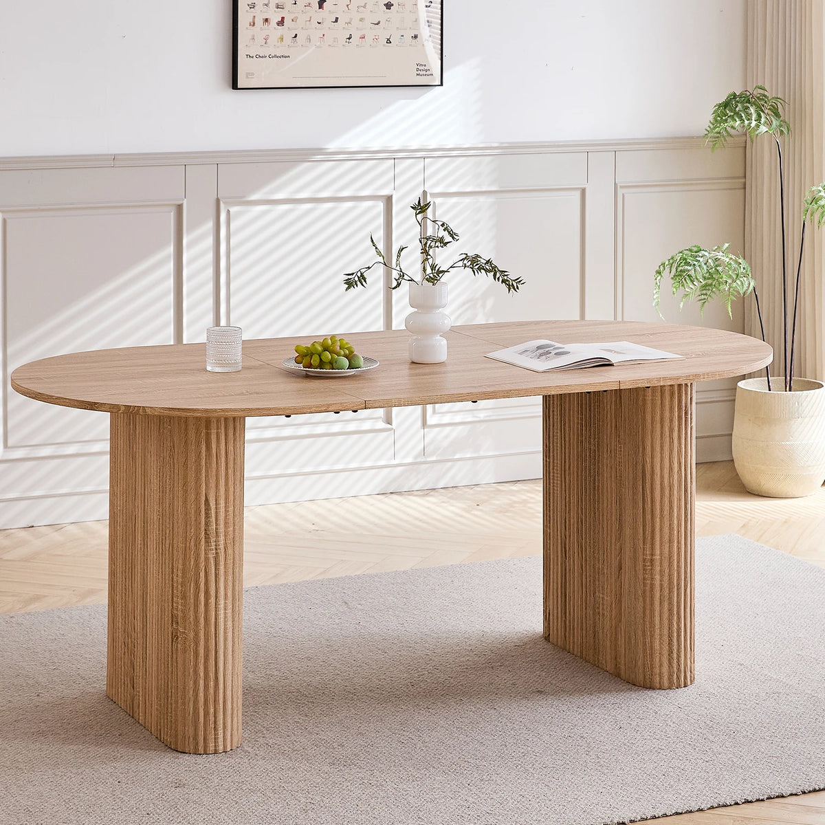 EGOONM Tavolo da Pranzo Moderno Ovale con Base Scanalata, Tavolo da Cucina per 6-8 Persone, Tavolo in Legno per Sala da Pranzo