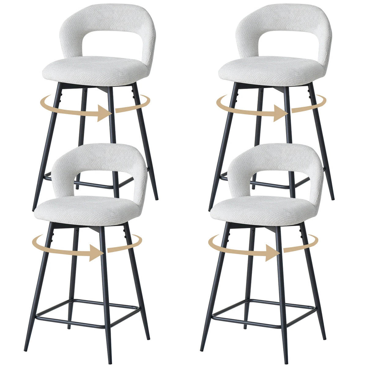 EGOONM Set da 2/4 sgabelli da bar girevoli in lino con schienale aperto e poggiapiedi, sedie da bar moderne imbottite per isola cucina, gambe in metallo nero