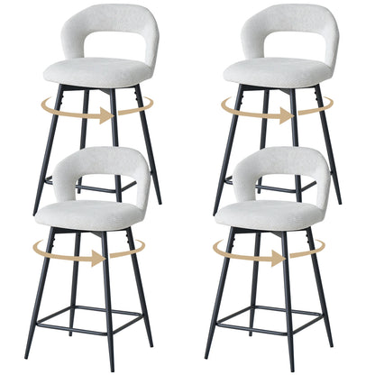 EGOONM Set da 2/4 sgabelli da bar girevoli in lino con schienale aperto e poggiapiedi, sedie da bar moderne imbottite per isola cucina, gambe in metallo nero