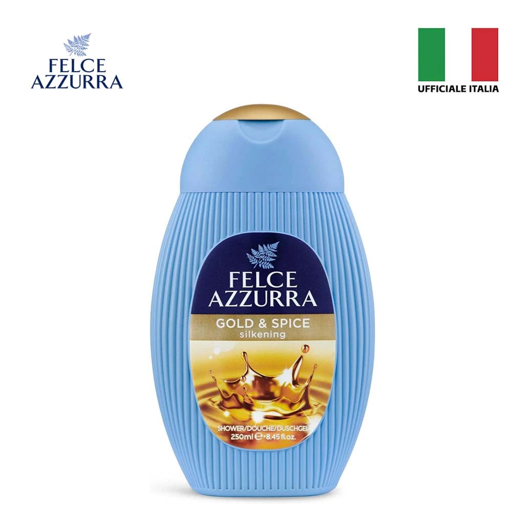 Confezione da 12 Felce Azzurra Doccia Oro e Spezie 250 ml, bagnodoccia profumato per la detersione quotidiana, 3 L totali