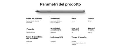 HONOR CHOICE penna per HONOR Pad 10/9/X9a, ad alta sensibilità, Palm Rejection, penna touch per tablet con rilevamento dell'inclinazione, penna capacitiva con 1 punta di ricambio