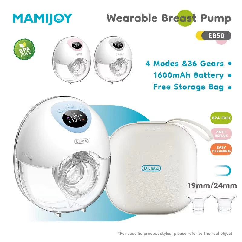 MAMIJOY Tiralatte elettrico indossabile 4 modalità 36 livelli di aspirazione Tiralatte a mani libere Raccoglitore di latte con flangia da 19/24 mm EB50