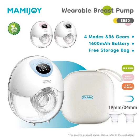 MAMIJOY Tiralatte elettrico indossabile 4 modalità 36 livelli di aspirazione Tiralatte a mani libere Raccoglitore di latte con flangia da 19/24 mm EB50