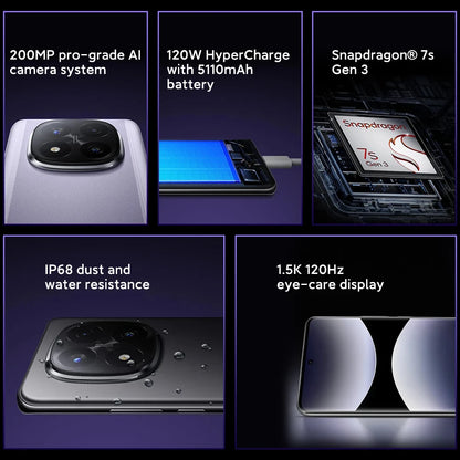 Xiaomi Redmi Note 14 Pro Plus 5G Versione Globale Smartphone NFC Snapdragon ® Schermo 7s Gen 3 AMOLED da 1,5K pollici 120Hz fotocamera 200 MP batteria