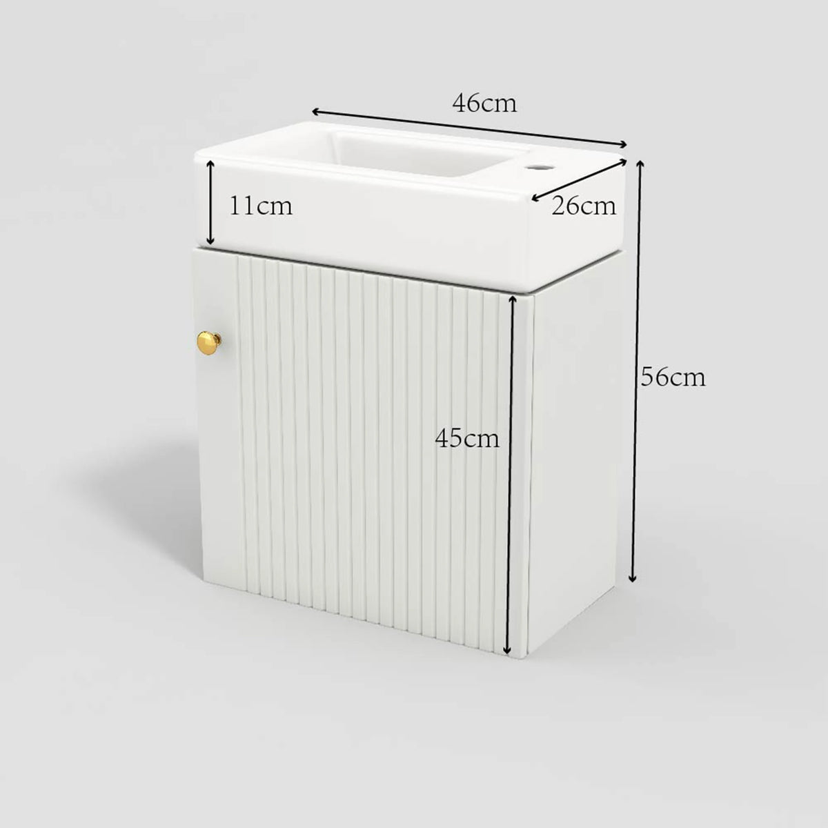 Mobiletto da bagno a parete, armadietto portaoggetti multifunzionale e organizer con lavabo e maniglie dorate, mobile per la casa per bagno degli ospiti, lavanderia e altri piccoli spazi