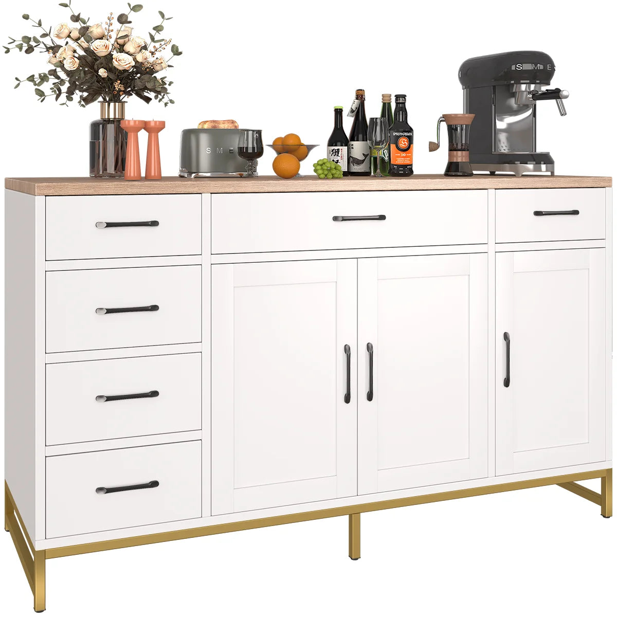 Mobile da Cucina Bianco Mihtrov, Credenza, Mobile Contenitore per Soggiorno, Piano di Lavoro e Due Cassetti, Adatto per Cucina/Soggiorno ﻿