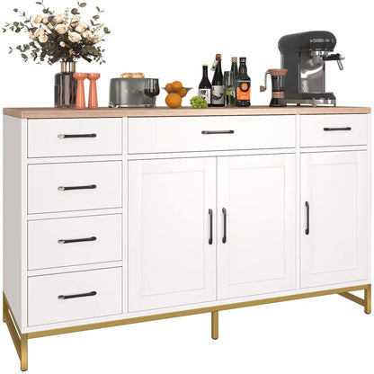 Mobile da Cucina Bianco Mihtrov, Credenza, Mobile Contenitore per Soggiorno, Piano di Lavoro e Due Cassetti, Adatto per Cucina/Soggiorno ﻿