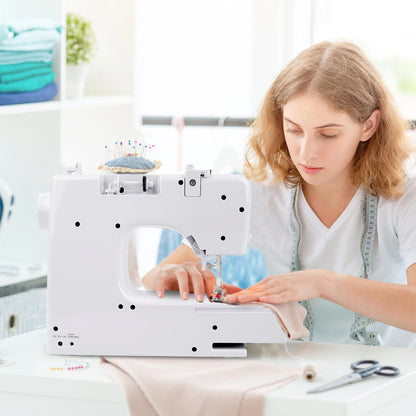 Macchina da cucire elettrica mini fai-da-te per uso domestico, 45 punti, con kit da cucito da 42 pezzi, braccio libero per cucire polsini e maniche, EU