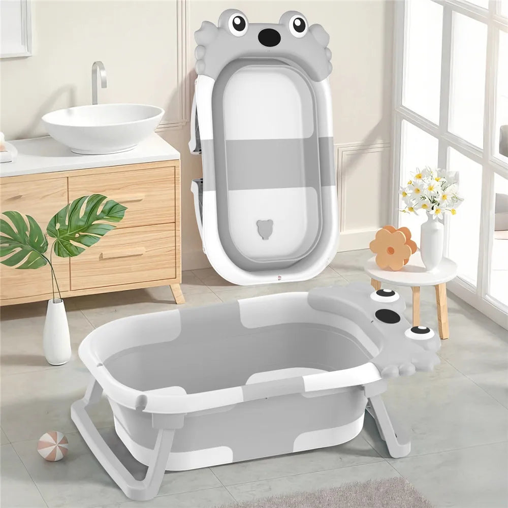 Vasca da Bagno Pieghevole per Neonati con Sensore di Temperatura e Tappetino Antiscivolo, Supporto Portatile per Doccia Neonati 0-36 Mesi, Piscina da Viaggio