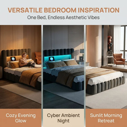 Anajqaqia Letto a bolle 140 x 200 cm, letto matrimoniale moderno con contenitore idraulico, struttura a tronco d'albero, materasso a incasso e testiera contenitore