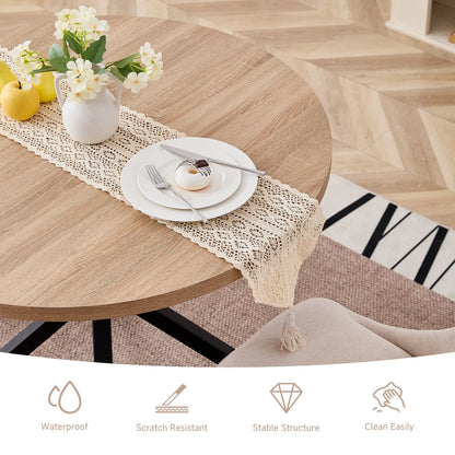 Tavolo da pranzo rotondo in stile nordico EGOONM, 100 cm, piano in MDF, gambe in metallo nero, ideale per sala da pranzo, cucina e arredamento della casa.