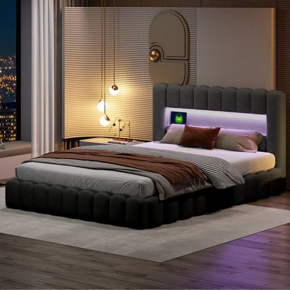 Anajqaqia Letto a bolle 140 x 200 cm, letto matrimoniale moderno con contenitore idraulico, struttura a tronco d'albero, materasso a incasso e testiera contenitore