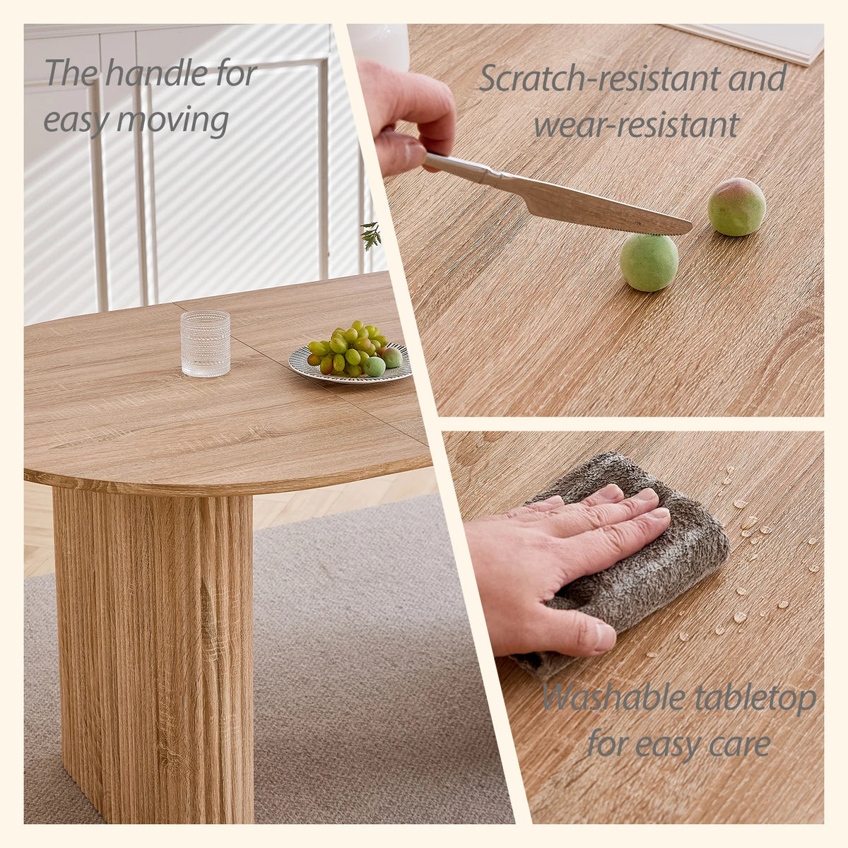 EGOONM Tavolo da Pranzo Moderno Ovale con Base Scanalata, Tavolo da Cucina per 6-8 Persone, Tavolo in Legno per Sala da Pranzo
