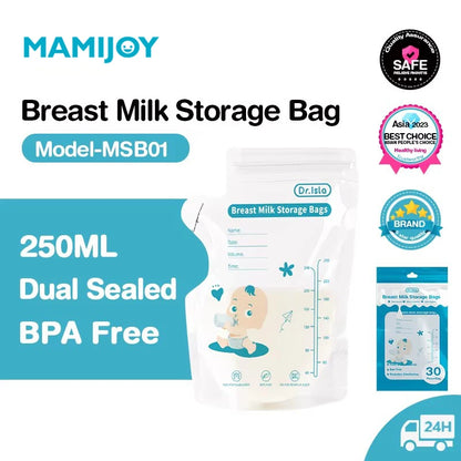 MAMIJOY Sacchetto per la conservazione del latte materno 250 ml/30 pezzi Sacchetto per la conservazione del latte congelato monouso di piccola capacità Senza BPA