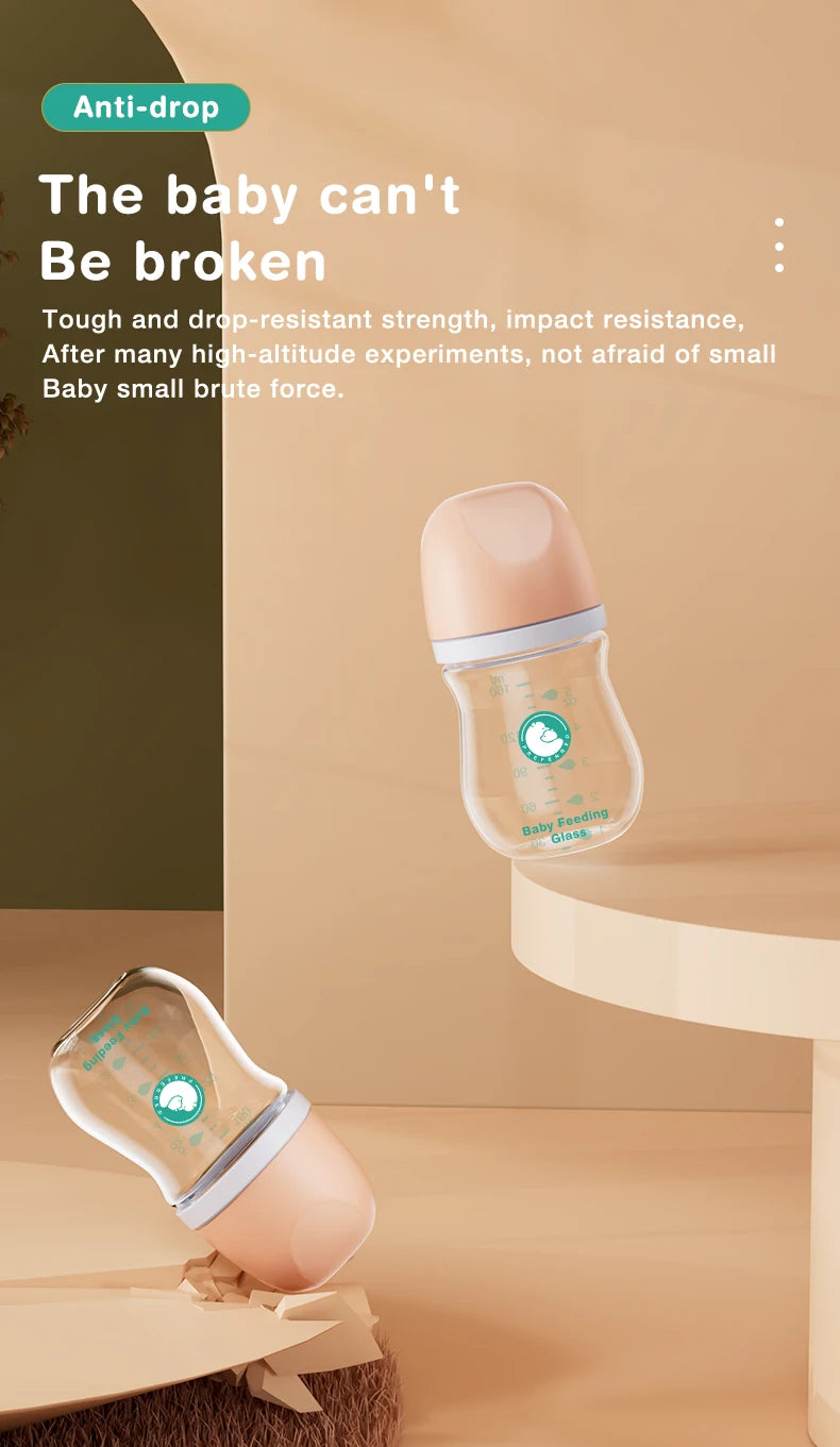 MAMIJOY 1PCS Biberon per Neonati 90ML/160ML Biberon in Vetro Anti-flatulenza Biberon per l'Alimentazione del Latte Senza BPA per Neonati