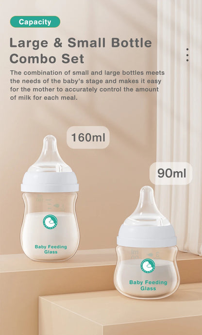 MAMIJOY 1PCS Biberon per Neonati 90ML/160ML Biberon in Vetro Anti-flatulenza Biberon per l'Alimentazione del Latte Senza BPA per Neonati