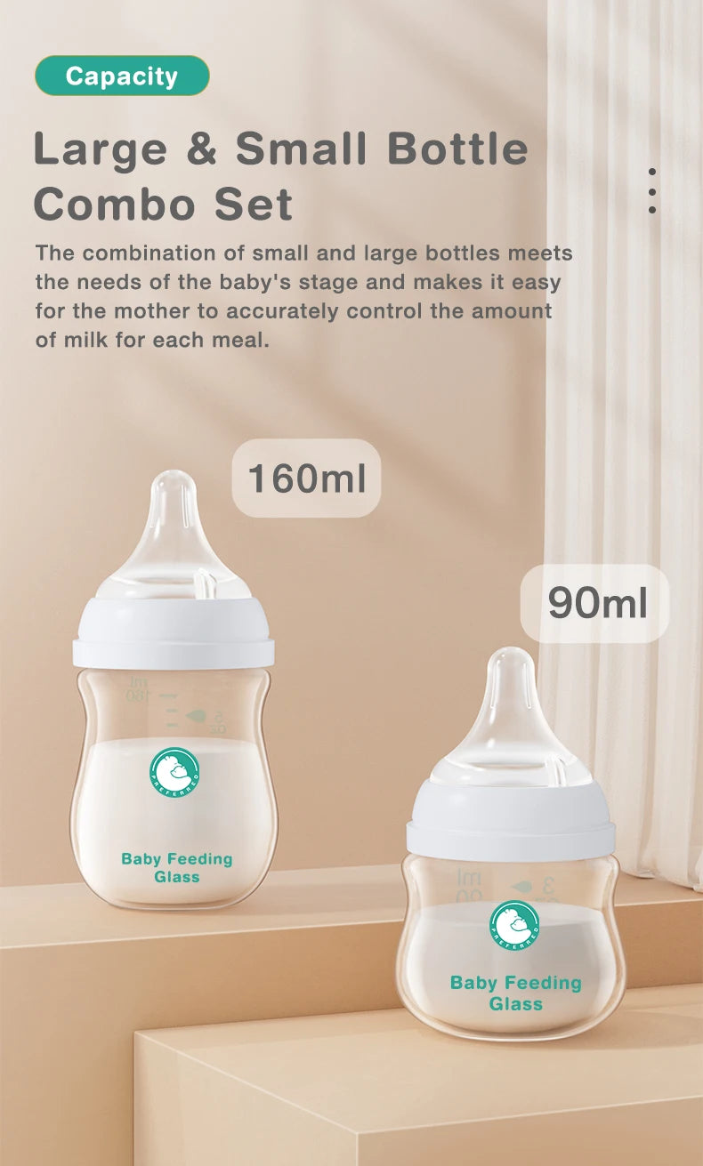 1 Pezzo Biberon per Neonati 90ML/160ML, Biberon in Vetro Anti-Colica, Biberon per l'Alimentazione del Latte, Senza BPA