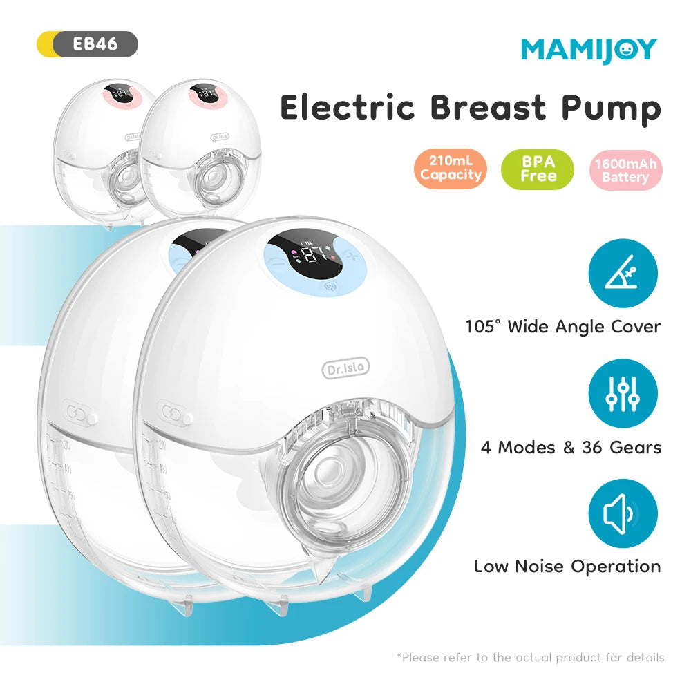 MAMIJOY 2PCS Tiralatte Indossabile 4 Modalità e 36 Livelli Tiralatte Elettrici Portatili Comfort Collettore di Latte Mani Libere Basso Niose