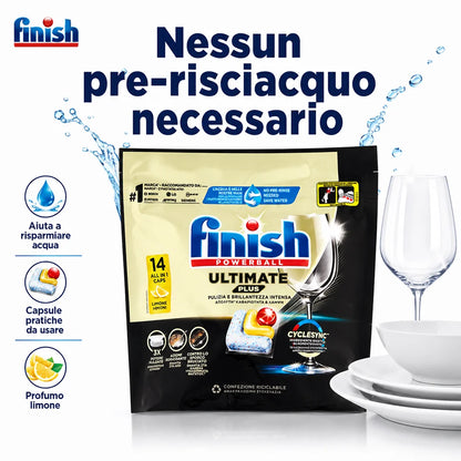 Finish Ultimate Plus Limone 14 Tabs per Confezione, Pastiglie per Lavastoviglie, Varianti da 3 o 4 Confezioni, 42 o 56 Tabs Totali