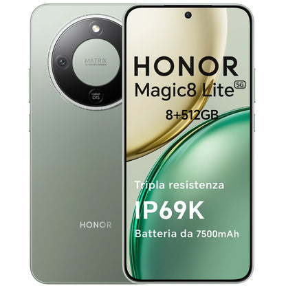 HONOR Magic8 Lite Smartphone 5G, Tripla Resistenza-IP69K, 7500 mAh, Fotocamera AI 108 MP con OIS, Display AMOLED da 6.79 Pollici Cellulari, AI Intelligente, Dual SIM, NFC