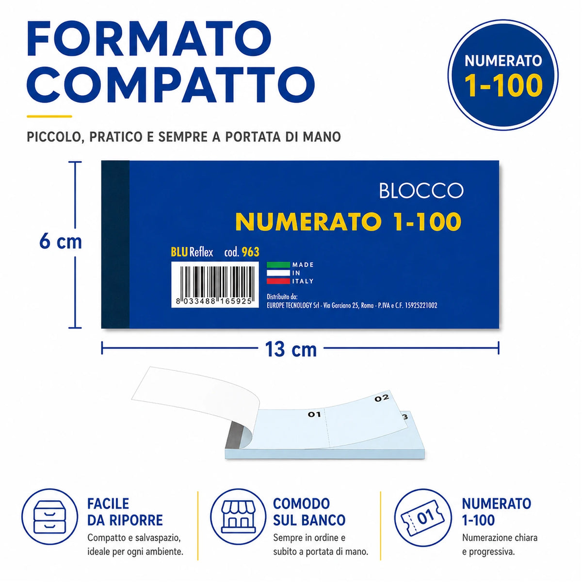 Confezione da 30 blocchi scontrino numerati 1-100, blocchi per ricevute, turni, magazzino, ufficio, negozi e attività commerciali