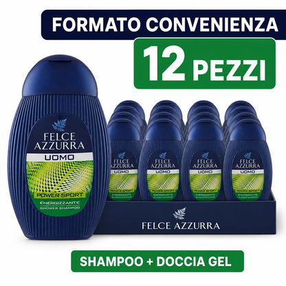 Confezione da 12 Felce Azzurra Doccia Shampoo Sport 250 ml, detergente 2 in 1 per corpo e capelli, 3 L totali